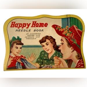 Vintage 1940’s-50’s Happy Home Needle Book Silver Eye Needles & Threader Sewing